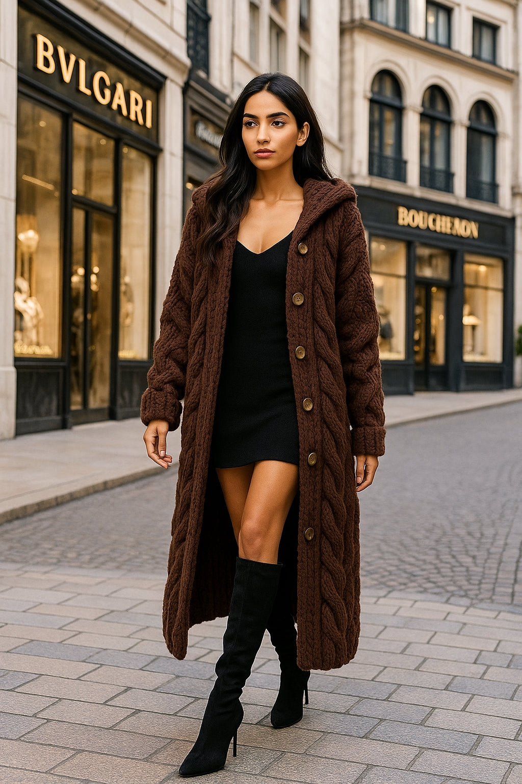 Oversized Women Loose Knitted Sweaters Thick Long Sleeve Pocket Button Knitted Long Cardigan Coats