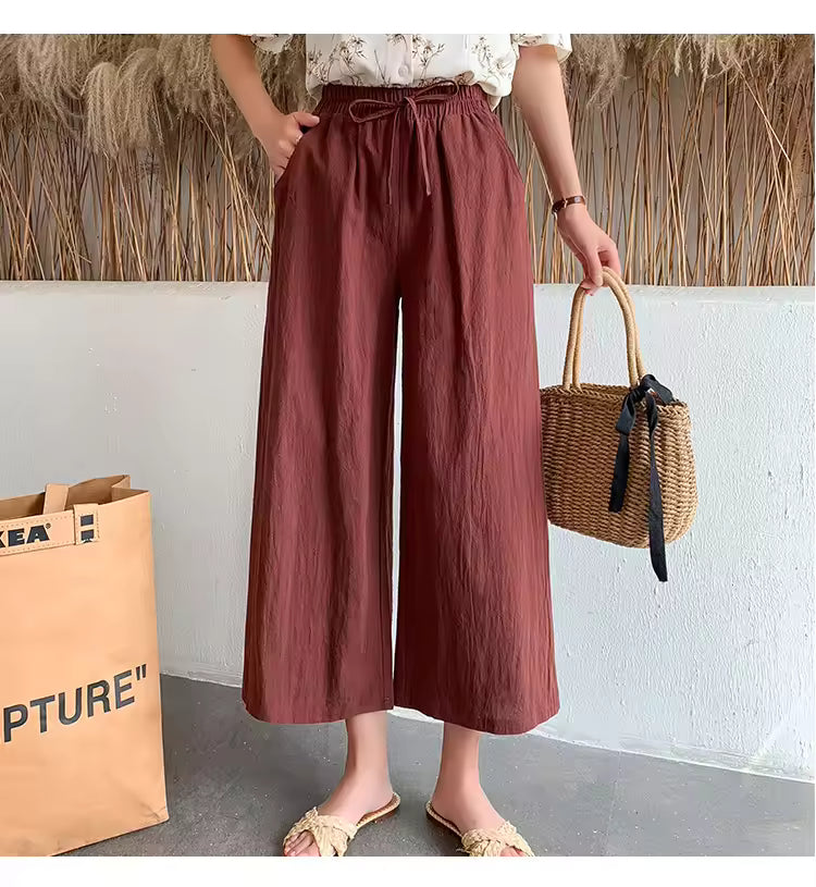 Casual Baggy Wide Leg Trousers Women Summer Thin Comfy Breathable Ankle Length Pants Vintage Loose Cotton Linen Straight Pants