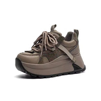 Chunky Sneakers Platform Heel Women Casual Shoes Leather Comfortable Walking Shoes Warm Fur Winter Shoes