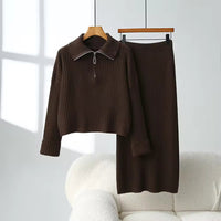Loose Knitted Sweater Set Casual Fashion Artistic Vintage Style Half-Zip Collared Knitwear Two-Piece Set Natalia Home Fashion    Natalia Home Fashion