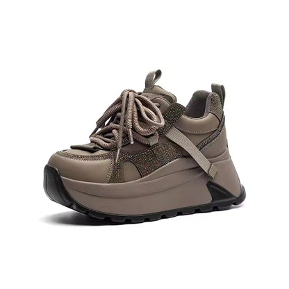 Chunky Sneakers Platform Heel Women Casual Shoes Leather Comfortable Walking Shoes Warm Fur Winter Shoes