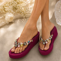 Rhinestone Flip Flops Women's Summer Slope High Heel Non Slip Outer Wear Fashionable Height Enhancing Cool Slippers