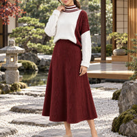 Women's Cable Knit Two Piece Set: High Neck Long Sleeve Sweater & A-Line Midi Skirt, Casual Elegant Pullover Outfit Natalia Home Fashion    Natalia Home Fashion
