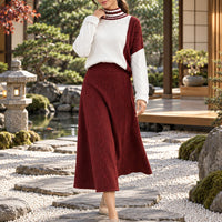Women's Cable Knit Two Piece Set: High Neck Long Sleeve Sweater & A-Line Midi Skirt, Casual Elegant Pullover Outfit Natalia Home Fashion    Natalia Home Fashion
