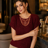 T shirt women fashion lace patchwork short-sleeved T-shirt solid color women's clothing Natalia Home Fashion    Natalia Home Fashion