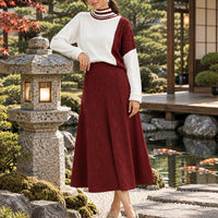 Women's Cable Knit Two Piece Set: High Neck Long Sleeve Sweater & A-Line Midi Skirt, Casual Elegant Pullover Outfit Natalia Home Fashion    Natalia Home Fashion