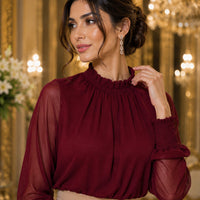 Women's Chiffon Shirt Stand Collar Base Layer Top Fashion Sexy Mesh Lace Trim Long Sleeve Blouse Natalia Home Fashion    Natalia Home Fashion