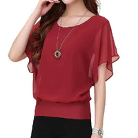 Women's Clothing Chiffon Short Sleeve Bat Wing Shirt Loose Fit Slimming T-Shirt For Women Natalia Home Fashion    Natalia Home Fashion