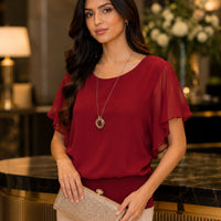 Women's Clothing Chiffon Short Sleeve Bat Wing Shirt Loose Fit Slimming T-Shirt For Women Natalia Home Fashion    Natalia Home Fashion