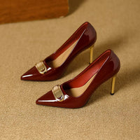 French Style Single Shoes Spring Women Pumps New Pointed Toe Shallow Mouth Metallic Buckle Commuting Shoes Stiletto Single Shoes