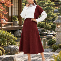 Women's Cable Knit Two Piece Set: High Neck Long Sleeve Sweater & A-Line Midi Skirt, Casual Elegant Pullover Outfit Natalia Home Fashion    Natalia Home Fashion