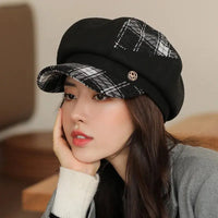 Cap Visors for Women Woolen Plaid Vintage Spring Autumn Navy Caps Flat Top Classic Beret British Newsboy Octagonal Hat Natalia Home Fashion    Natalia Home Fashion