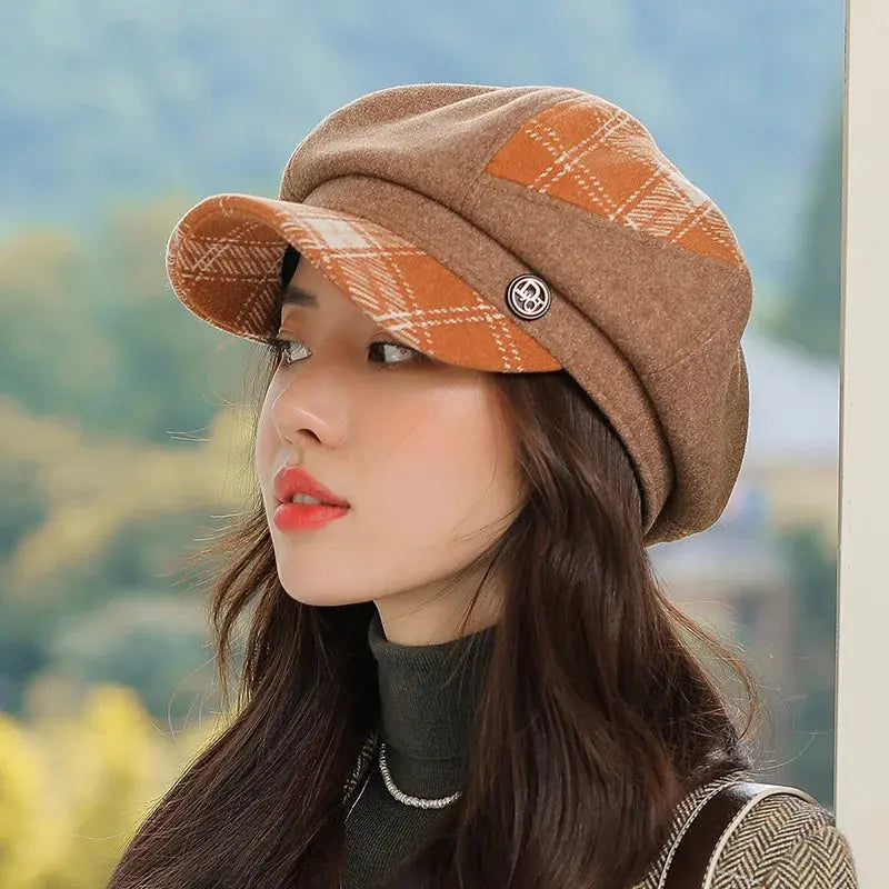 Cap Visors for Women Woolen Plaid Vintage Spring Autumn Navy Caps Flat Top Classic Beret British Newsboy Octagonal Hat Natalia Home Fashion    Natalia Home Fashion