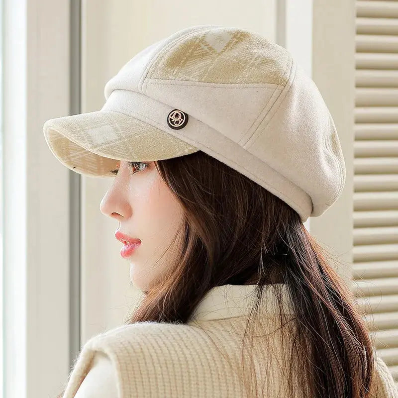 Cap Visors for Women Woolen Plaid Vintage Spring Autumn Navy Caps Flat Top Classic Beret British Newsboy Octagonal Hat Natalia Home Fashion    Natalia Home Fashion