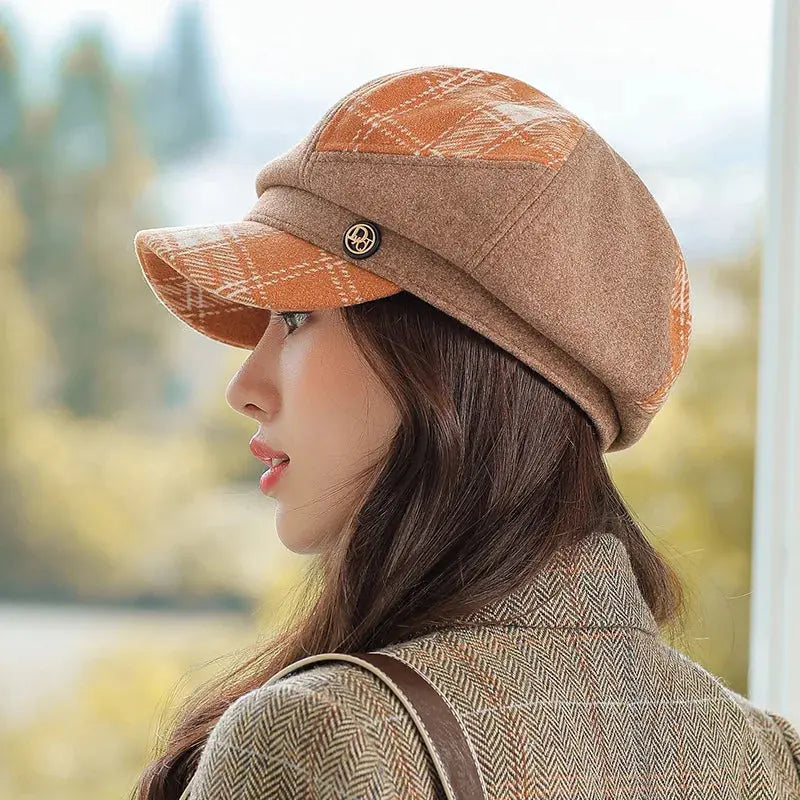 Cap Visors for Women Woolen Plaid Vintage Spring Autumn Navy Caps Flat Top Classic Beret British Newsboy Octagonal Hat Natalia Home Fashion    Natalia Home Fashion