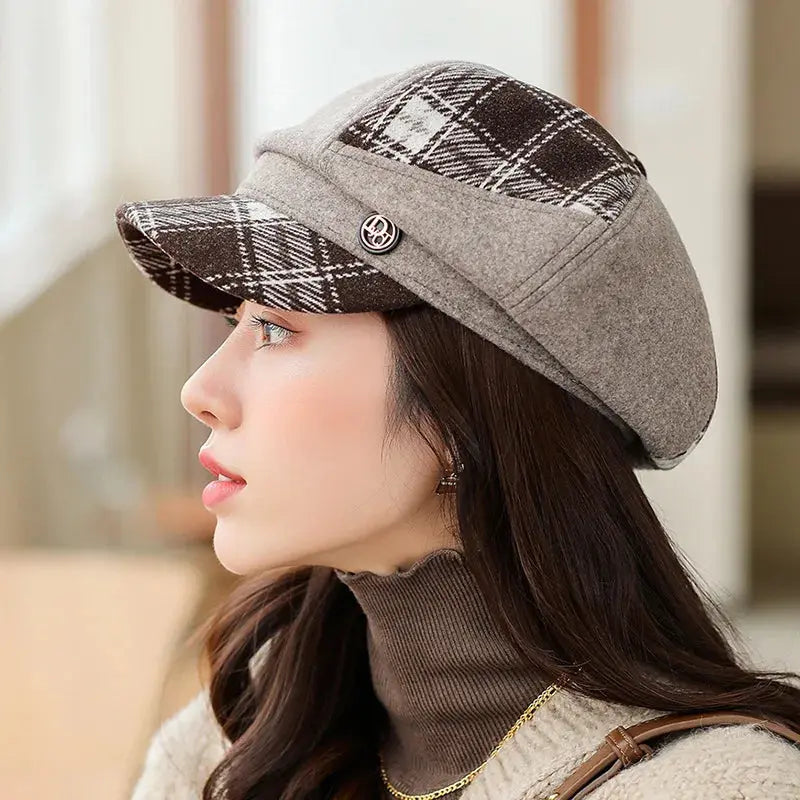 Cap Visors for Women Woolen Plaid Vintage Spring Autumn Navy Caps Flat Top Classic Beret British Newsboy Octagonal Hat Natalia Home Fashion   3 Natalia Home Fashion