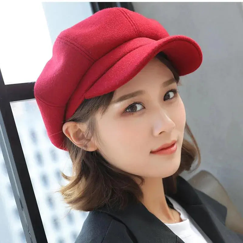 Caps Women Gatsby Cap Octagonal Baker Peaked Beret Driving Hat Female Sunscreen Hats Painter Tour cap Natalia Home Fashion   Red Natalia Home Fashion