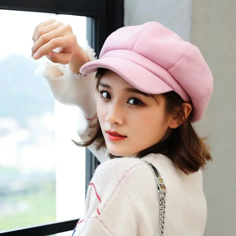Caps Women Gatsby Cap Octagonal Baker Peaked Beret Driving Hat Female Sunscreen Hats Painter Tour cap Natalia Home Fashion   Pink Natalia Home Fashion