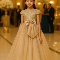 Girls Flower Embroidery Party Dress Kids Big Bow Long Wedding Bridesmaid Prom Gown Girl Fashion Lace Birthday Clothes Costumes