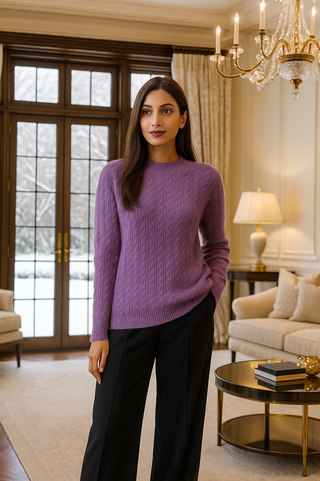 Thickened Pure Wool Knitted Sweater Women's Pullover Half High Collar Cashmere Base Layer Style