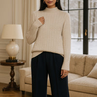 Thickened Pure Wool Knitted Sweater Women's Pullover Half High Collar Cashmere Base Layer Style