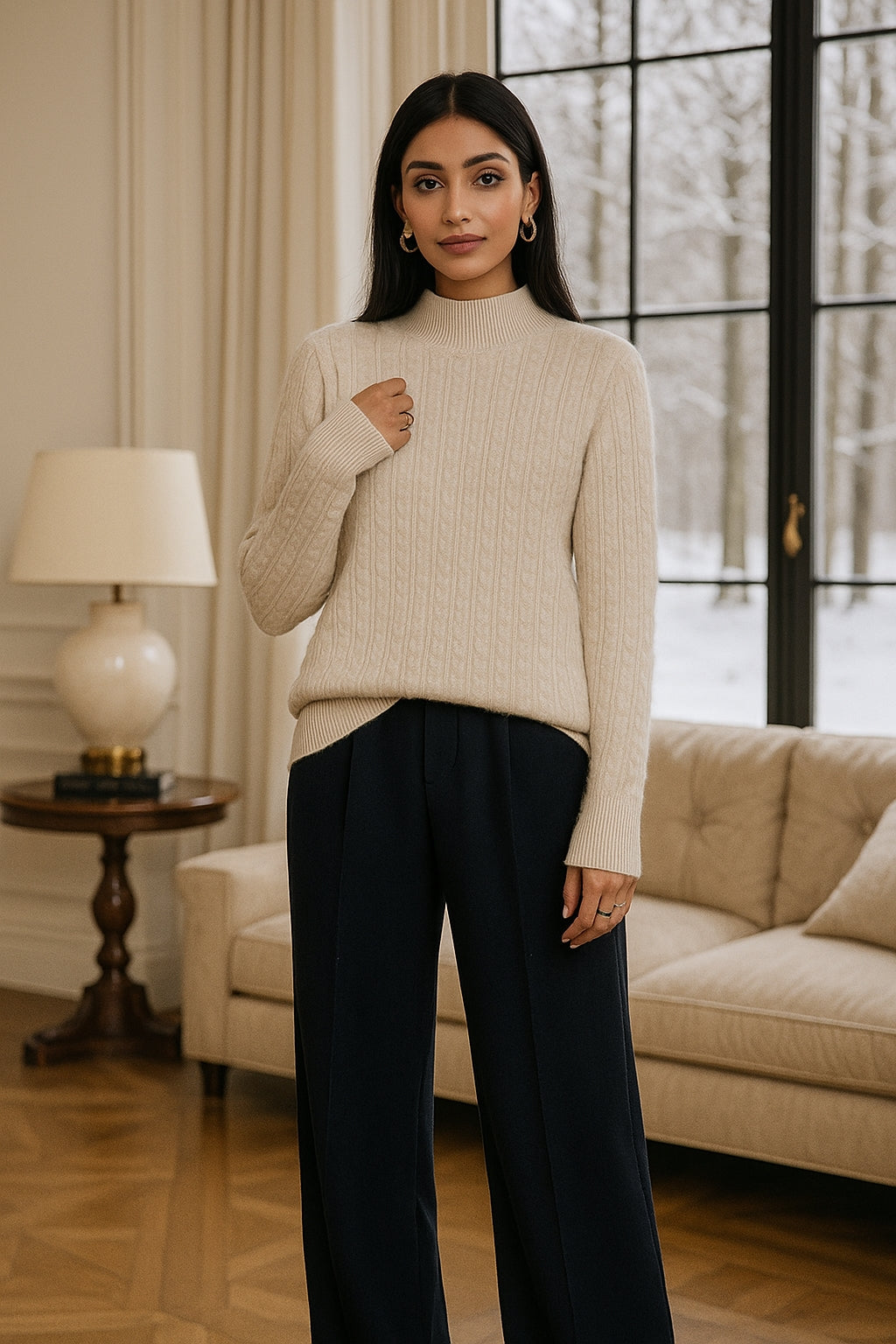 Thickened Pure Wool Knitted Sweater Women's Pullover Half High Collar Cashmere Base Layer Style