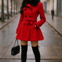 Women's Jacket Windbreaker Warm Plush Thick Clothes Double Breasted Belt Slim Lapel Coat - Natalia Home Fashion