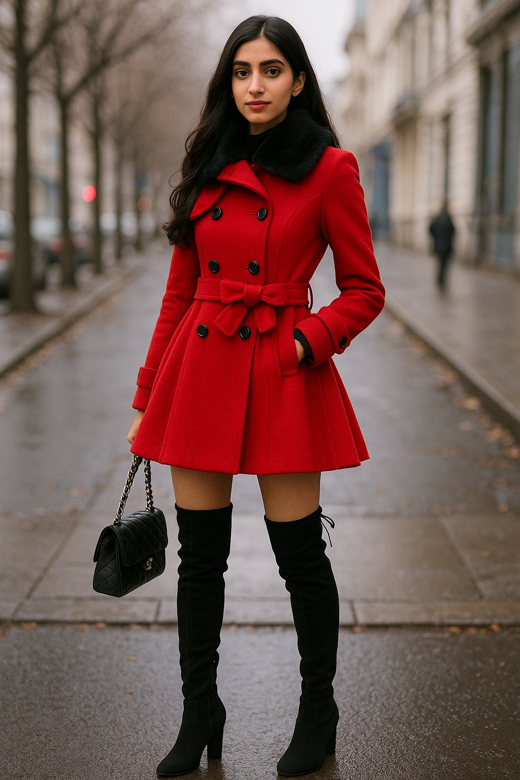 Women's Jacket Windbreaker Warm Plush Thick Clothes Double Breasted Belt Slim Lapel Coat - Natalia Home Fashion