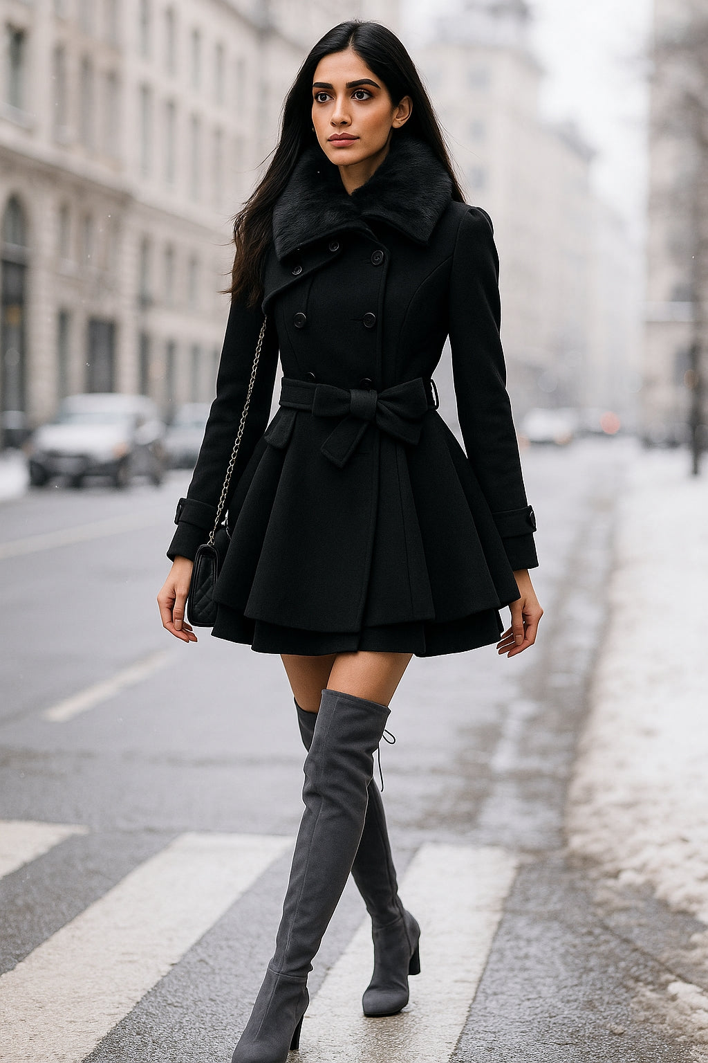 Women's Jacket Windbreaker Warm Plush Thick Clothes Double Breasted Belt Slim Lapel Coat - Natalia Home Fashion