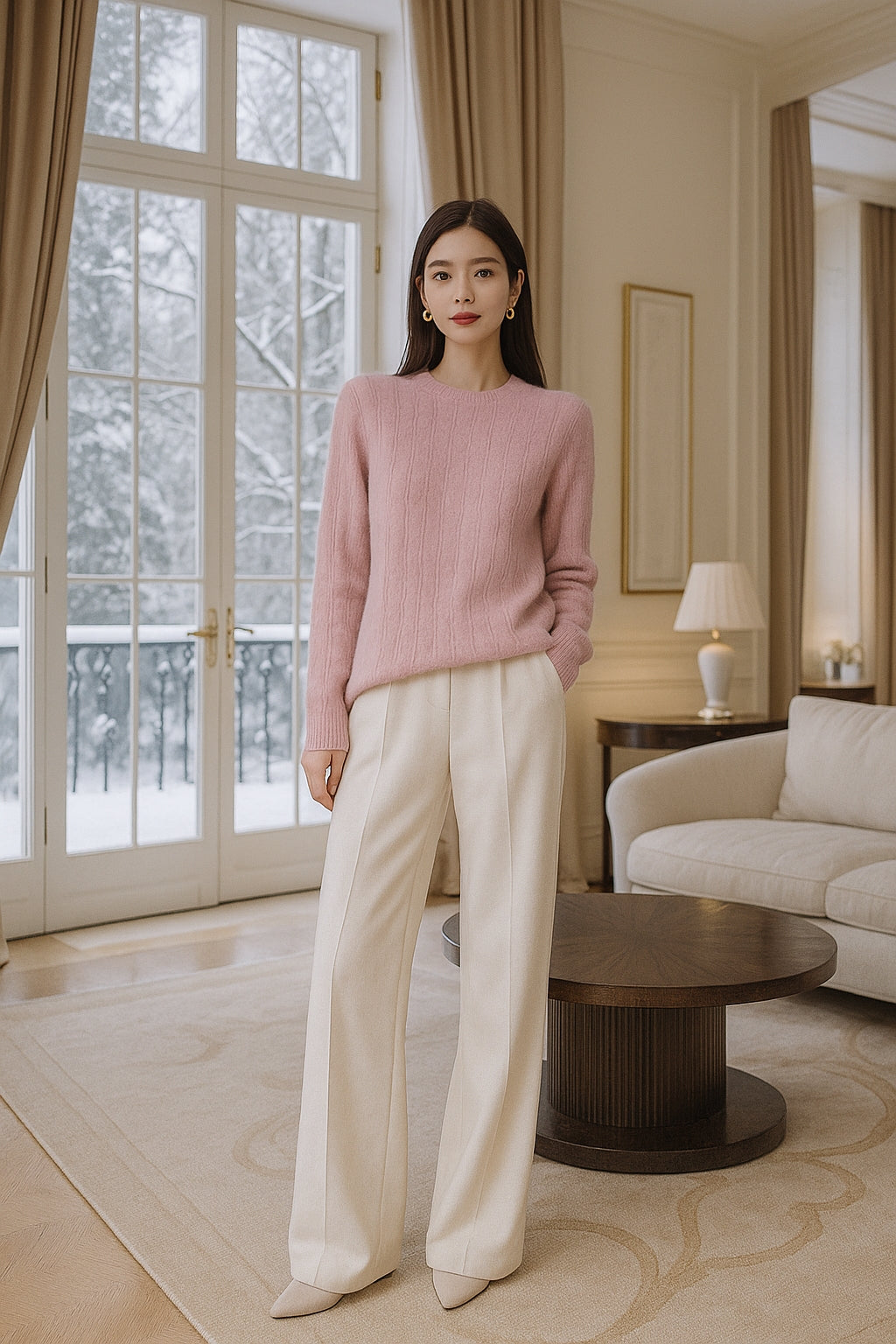 Thickened Pure Wool Knitted Sweater Women's Pullover Half High Collar Cashmere Base Layer Style