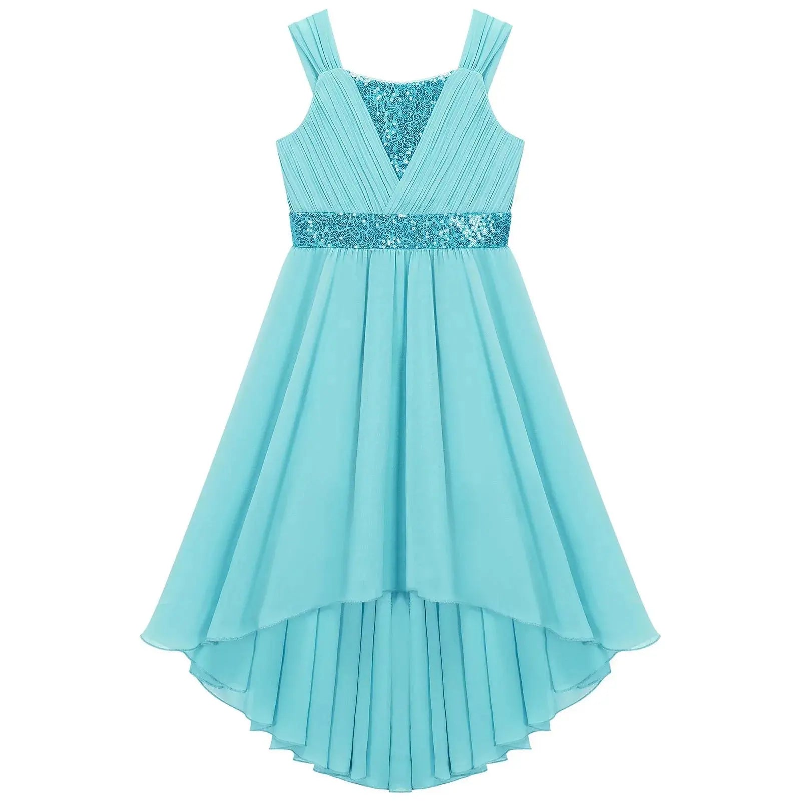 Children Flower Girls Dress Elegant Chiffon Princess Wedding Birthday Formal Party Dress Sleeveless Sequin Hi-low Maxi Gown Natalia Home Fashion    Natalia Home Fashion