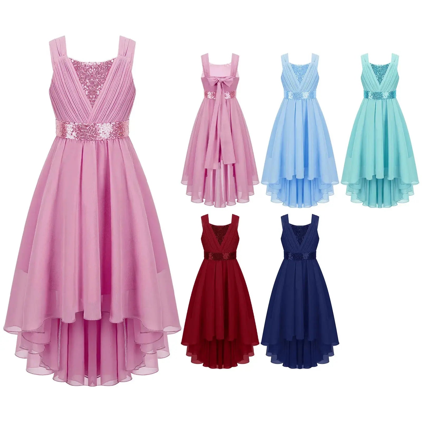Children Flower Girls Dress Elegant Chiffon Princess Wedding Birthday Formal Party Dress Sleeveless Sequin Hi-low Maxi Gown Natalia Home Fashion    Natalia Home Fashion