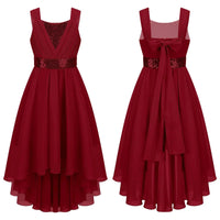 Children Flower Girls Dress Elegant Chiffon Princess Wedding Birthday Formal Party Dress Sleeveless Sequin Hi-low Maxi Gown Natalia Home Fashion   Burgundy-4 Natalia Home Fashion