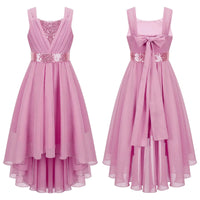 Children Flower Girls Dress Elegant Chiffon Princess Wedding Birthday Formal Party Dress Sleeveless Sequin Hi-low Maxi Gown Natalia Home Fashion   Pink-14 Natalia Home Fashion