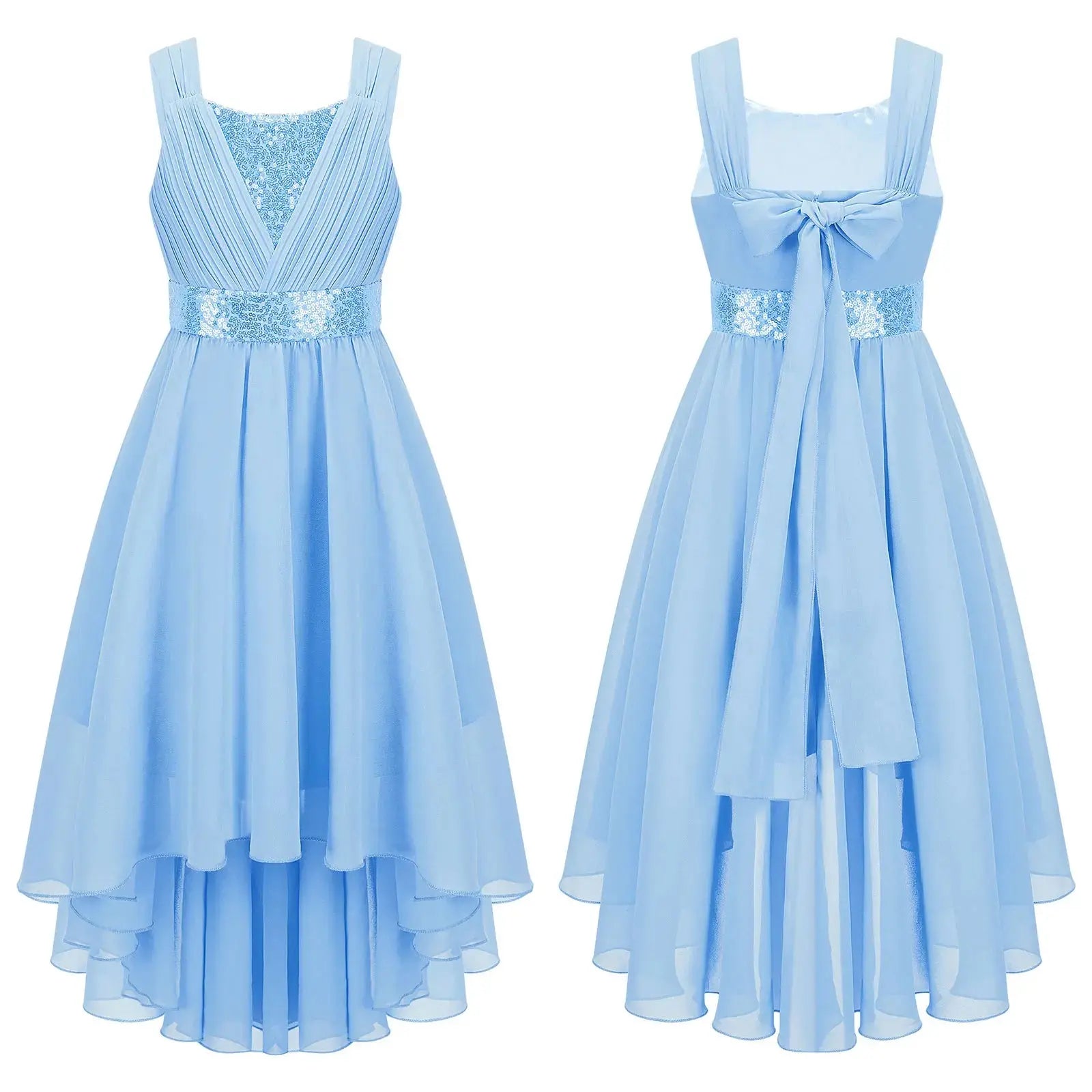 Children Flower Girls Dress Elegant Chiffon Princess Wedding Birthday Formal Party Dress Sleeveless Sequin Hi-low Maxi Gown Natalia Home Fashion   Blue-16 Natalia Home Fashion