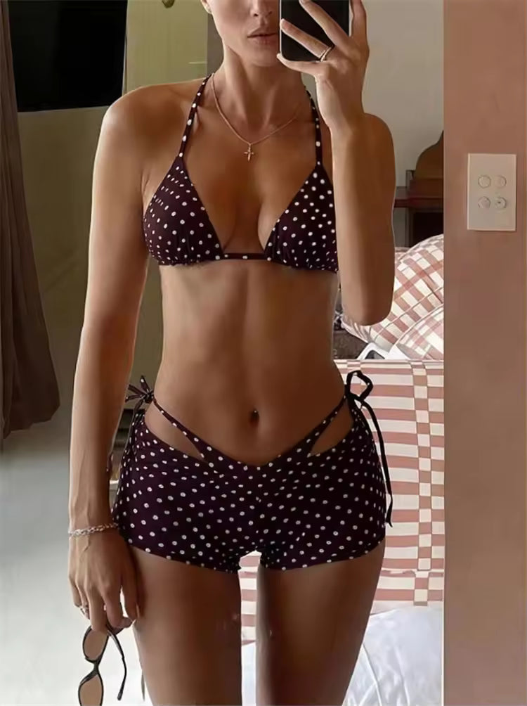 Polka Dot Sexy Bikinis Set Female Swimsuit Women Three-Piece Swimwear Beach Swim Wear Ladies Bathing Suits Bikini Pool Bathing Suit