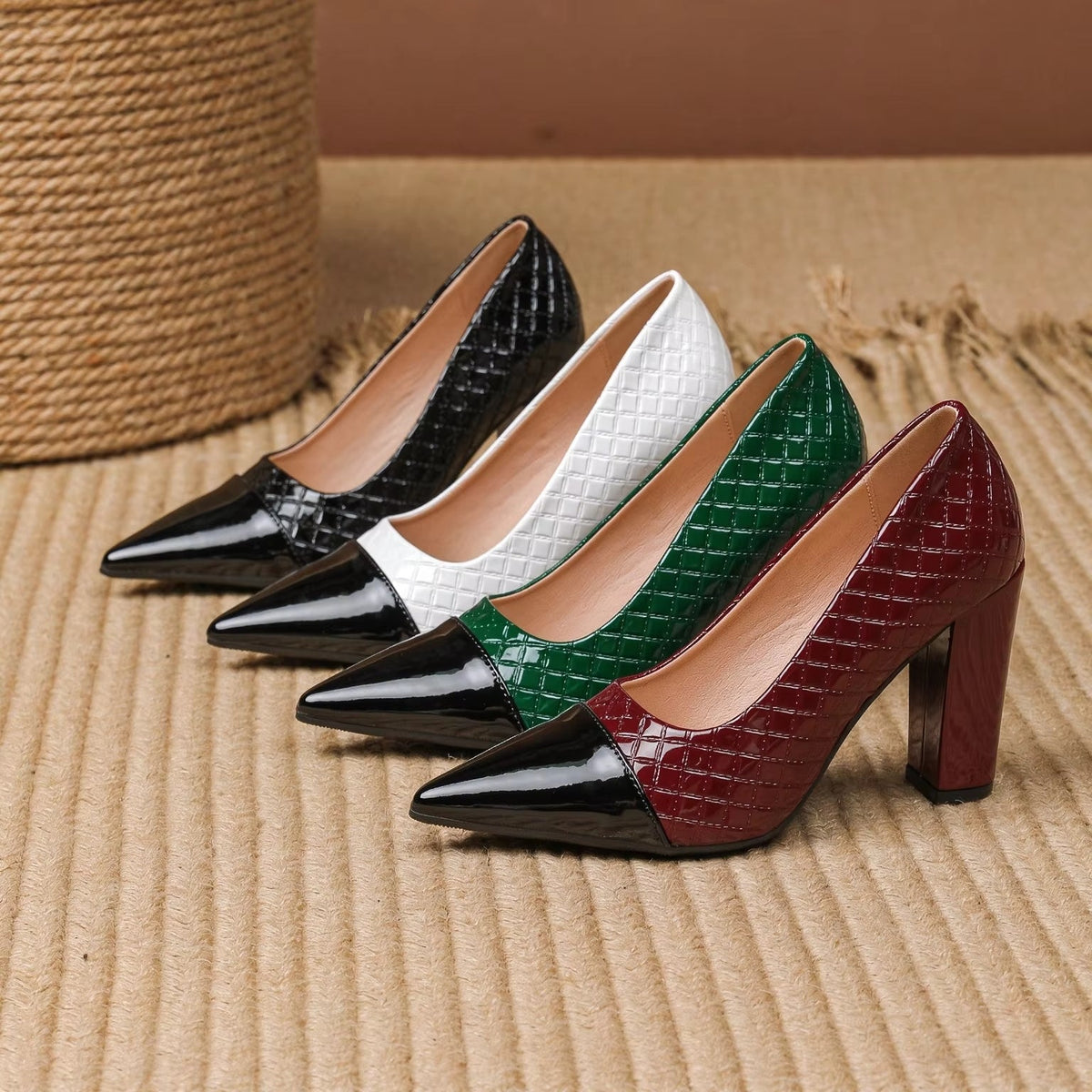 Chunky Heeled Women Shoes 9.5 CM Spring Summer Daily commuting Office work Pumps Green Pointy Toe High Heels Natalia Home Fashion    Natalia Home Fashion