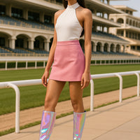 Women Knee High Boots, Transparent PVC Long, Sexy Pole Dance Shoes, Pointed Toe, Colorful