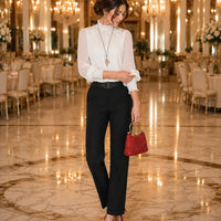 Women's Chiffon Shirt Stand Collar Base Layer Top Fashion Sexy Mesh Lace Trim Long Sleeve Blouse Natalia Home Fashion    Natalia Home Fashion