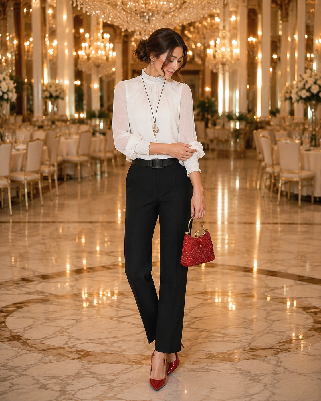 Women's Chiffon Shirt Stand Collar Base Layer Top Fashion Sexy Mesh Lace Trim Long Sleeve Blouse Natalia Home Fashion    Natalia Home Fashion