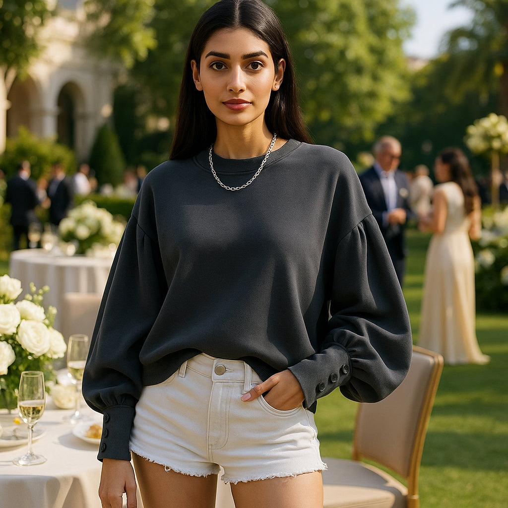 Long-sleeved T-shirt Versatile Outer Casual Top Women's Simple Lantern Sleeves Solid Color Loose Round Neck Women's shirt