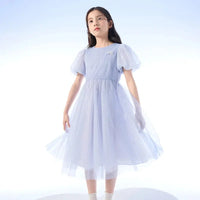 Dress Girls Children Dress New Style Preteen Mesh Skirt Sweet Bubble Sleeves Natalia Home Fashion   Purple-5-6-120cm Natalia Home Fashion