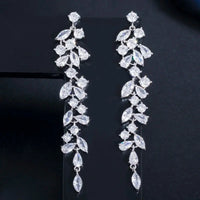 Elegant Shiny White Cubic Zirconia Long Leaf Dangle Earrings for Women Bridal Wedding Engagement Party Jewelry Natalia Home Fashion    Natalia Home Fashion