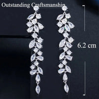 Elegant Shiny White Cubic Zirconia Long Leaf Dangle Earrings for Women Bridal Wedding Engagement Party Jewelry Natalia Home Fashion    Natalia Home Fashion