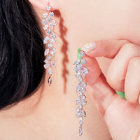 Elegant Shiny White Cubic Zirconia Long Leaf Dangle Earrings for Women Bridal Wedding Engagement Party Jewelry Natalia Home Fashion    Natalia Home Fashion