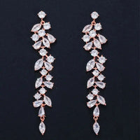 Elegant Shiny White Cubic Zirconia Long Leaf Dangle Earrings for Women Bridal Wedding Engagement Party Jewelry Natalia Home Fashion   Rose-Gold-Color Natalia Home Fashion
