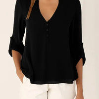 Explosive Models Women's Fashion Loose Pure Color Chiffon Tops Casual Long Sleeve V-neck Blouse Women Boutique Clothes My Store