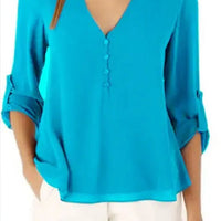 Explosive Models Women's Fashion Loose Pure Color Chiffon Tops Casual Long Sleeve V-neck Blouse Women Boutique Clothes My Store