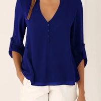 Explosive Models Women's Fashion Loose Pure Color Chiffon Tops Casual Long Sleeve V-neck Blouse Women Boutique Clothes My Store