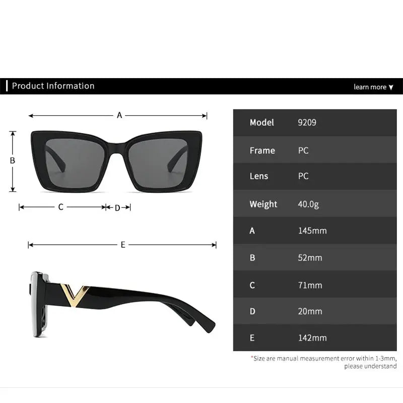 Fashion Elegant Cat Eye Sunglasses  Vintage Luxury Brand Designer Black Oversized Ladies Sunglasses Square Eyewear Natalia Home Fashion    Natalia Home Fashion